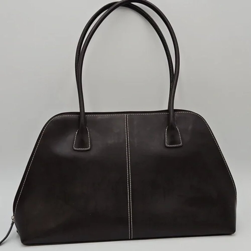 Wilsons 100% Espresso Brown Leather Purse Elegant Straps Satchel Bag